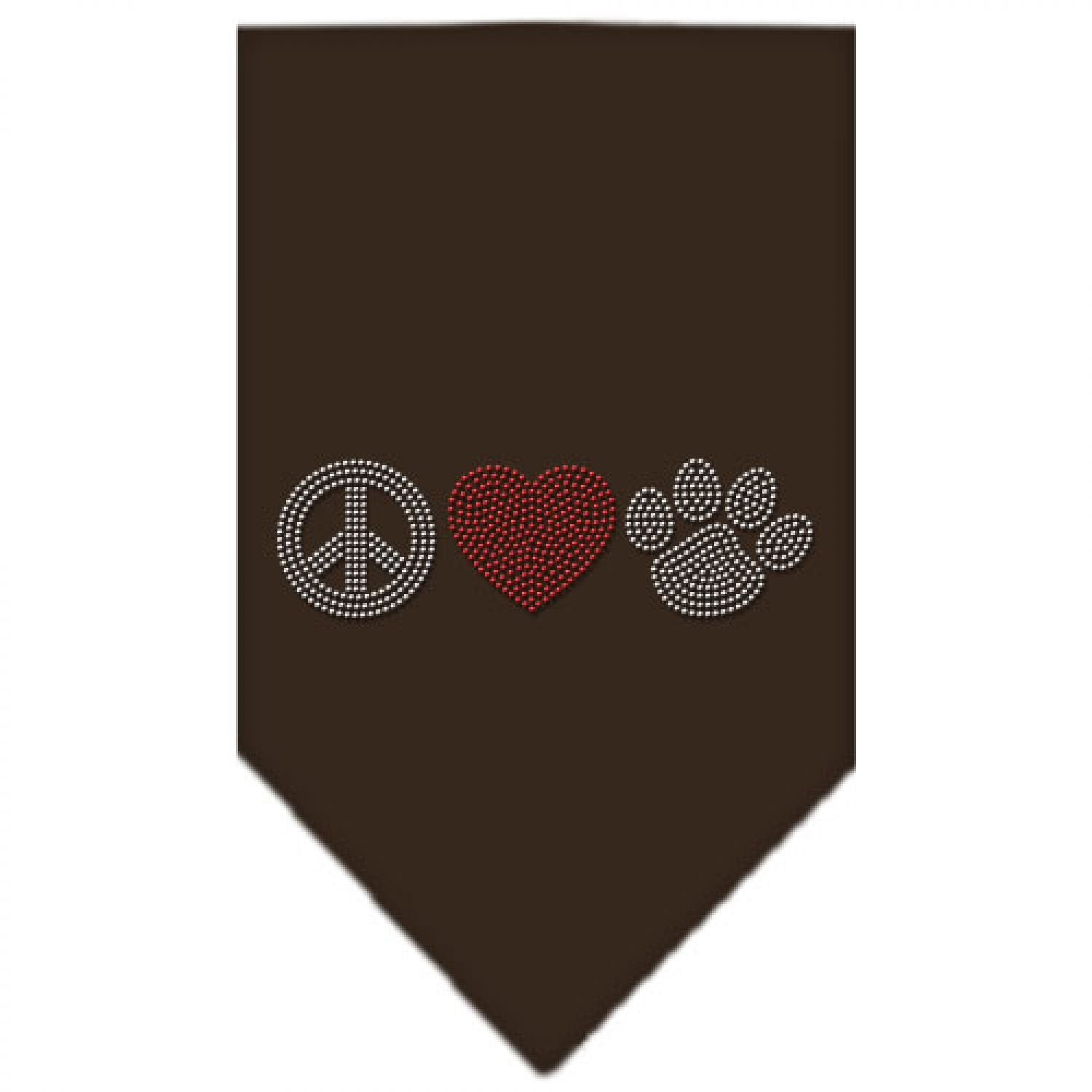 Pet and Dog Bandana Rhinestone, "Peace Love Paw" Cocoa Small