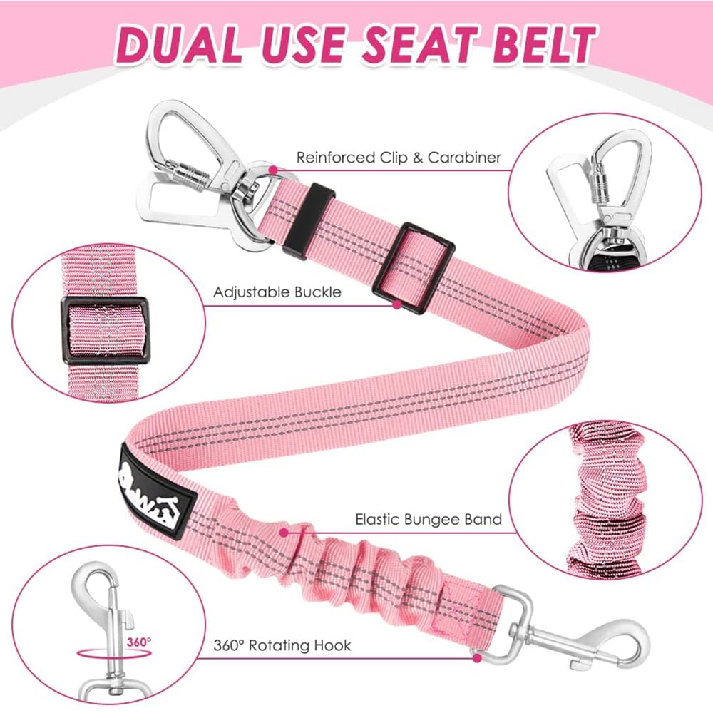Lukovee Dog Safety Vest Harness With Seatbelt, Dog Car Harness Seat Belt Adjustable Pet Harnesses Double Breathable Mesh Fabric With Car Vehicle Connector Strap For Dog (Small, Pink - Double Clip)