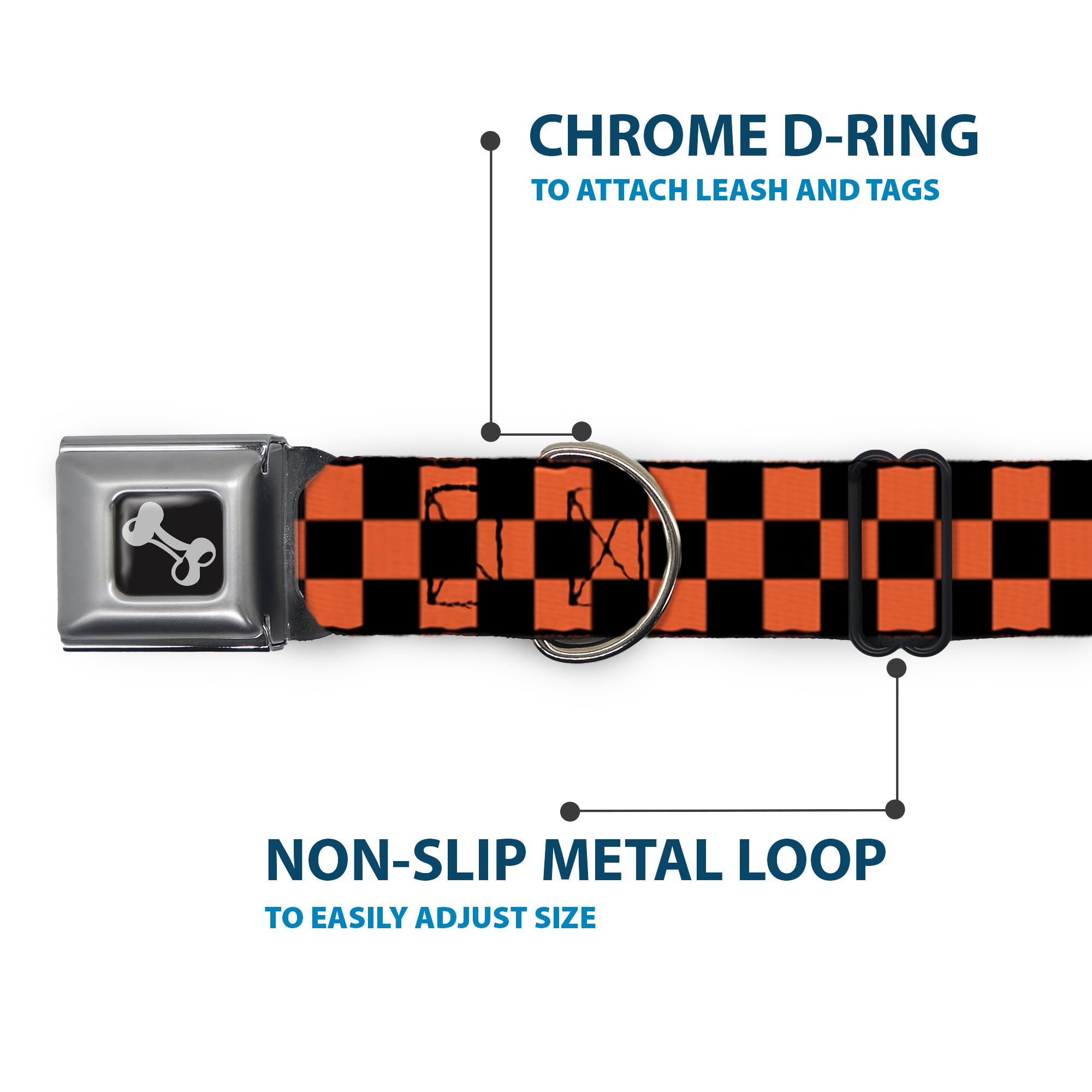 Buckle-Down 13-18 Checker Black/Orange Dog Collar Bone, Wide Small