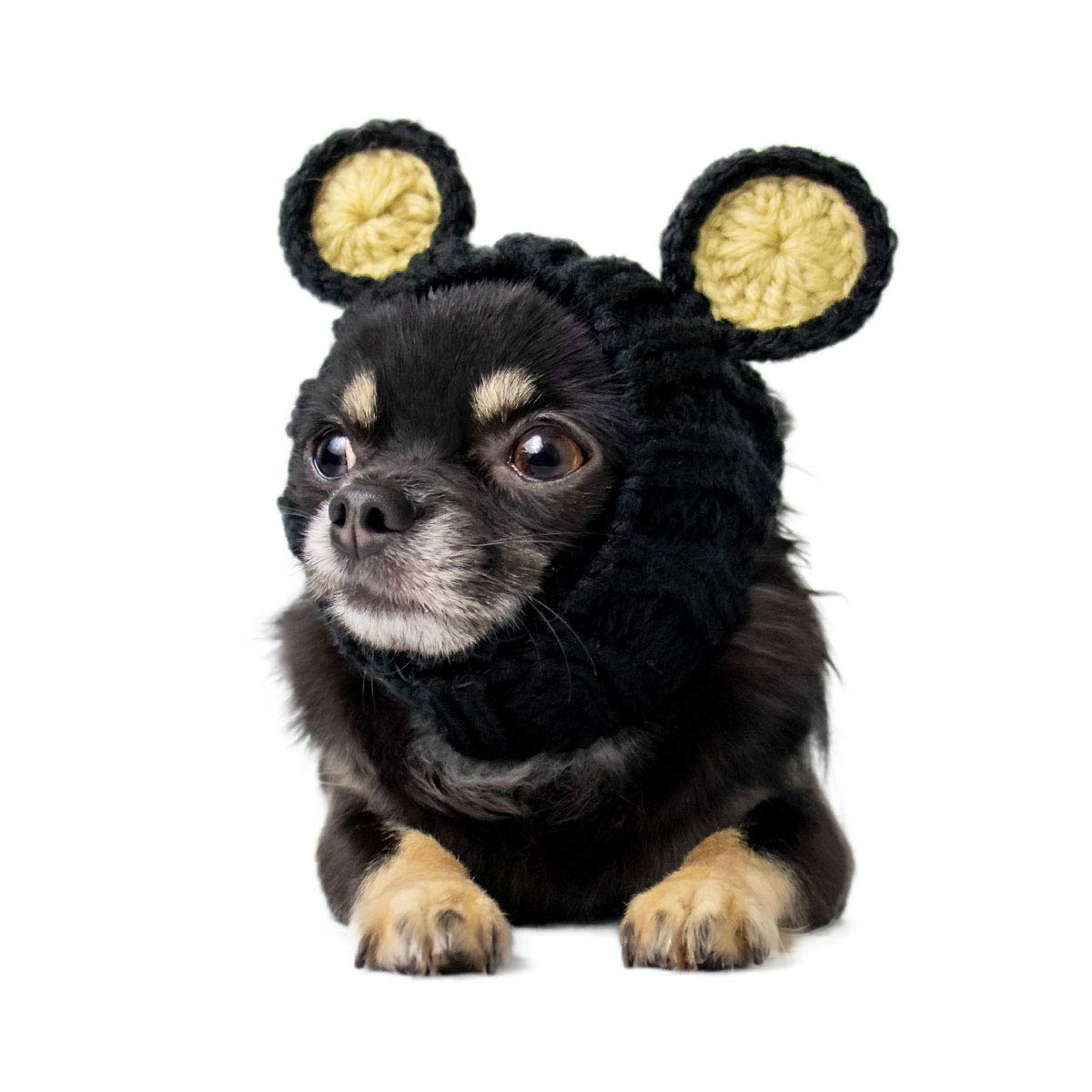 Zoo Snoods Black Bear Costume for Dogs, Medium - Warm No Flap Ear Wrap Hood for Pets, Dog Outfit for Winters, Halloween, Christm