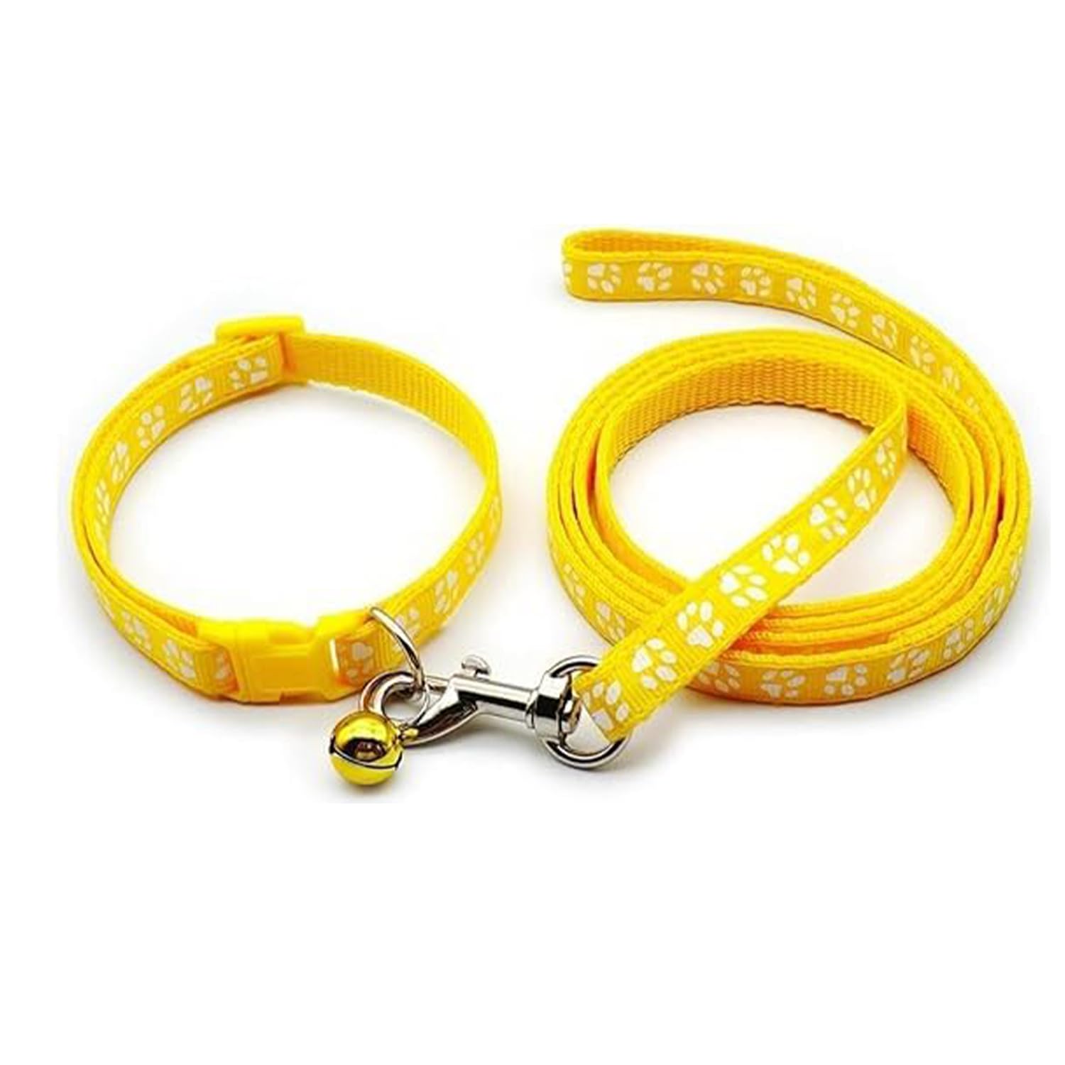 Yellowcult Dog/Cat Collar Leash Set With Adjustable Soft Nylon Paw Print Pet Collar For Cats, Puppies, Small Dogs, Fat Rabbits W