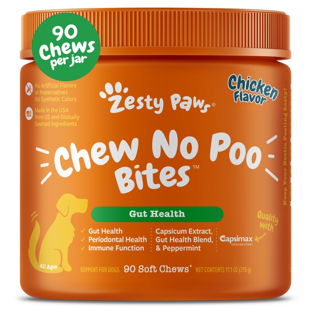 Zesty Paws Chew No Poo Bites for Dogs - Coprophagia Relief - Stool Eating Deterrent Soft Chews for Dogs - Gut, Periodontal & Imm