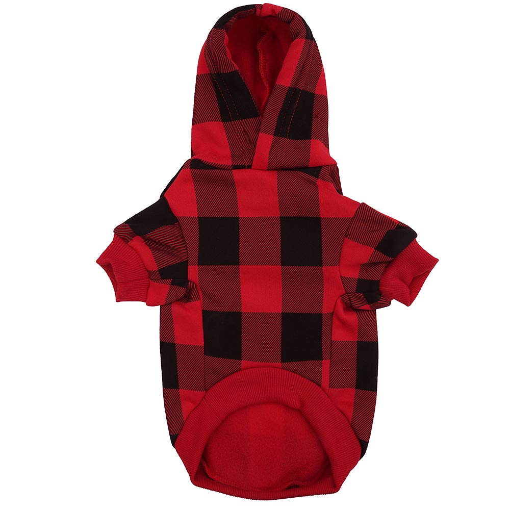 Plaid Dog Hoodie Pet Clothes Sweaters With Hat Red X-Small (Pack Of 1)