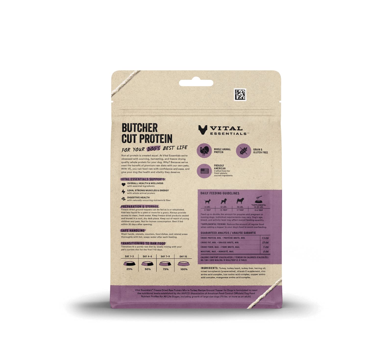 Vital Essentials Freeze Dried Raw Protein Mix-in Dog Food Topper, Turkey Ground Topper for Dogs, 6 oz