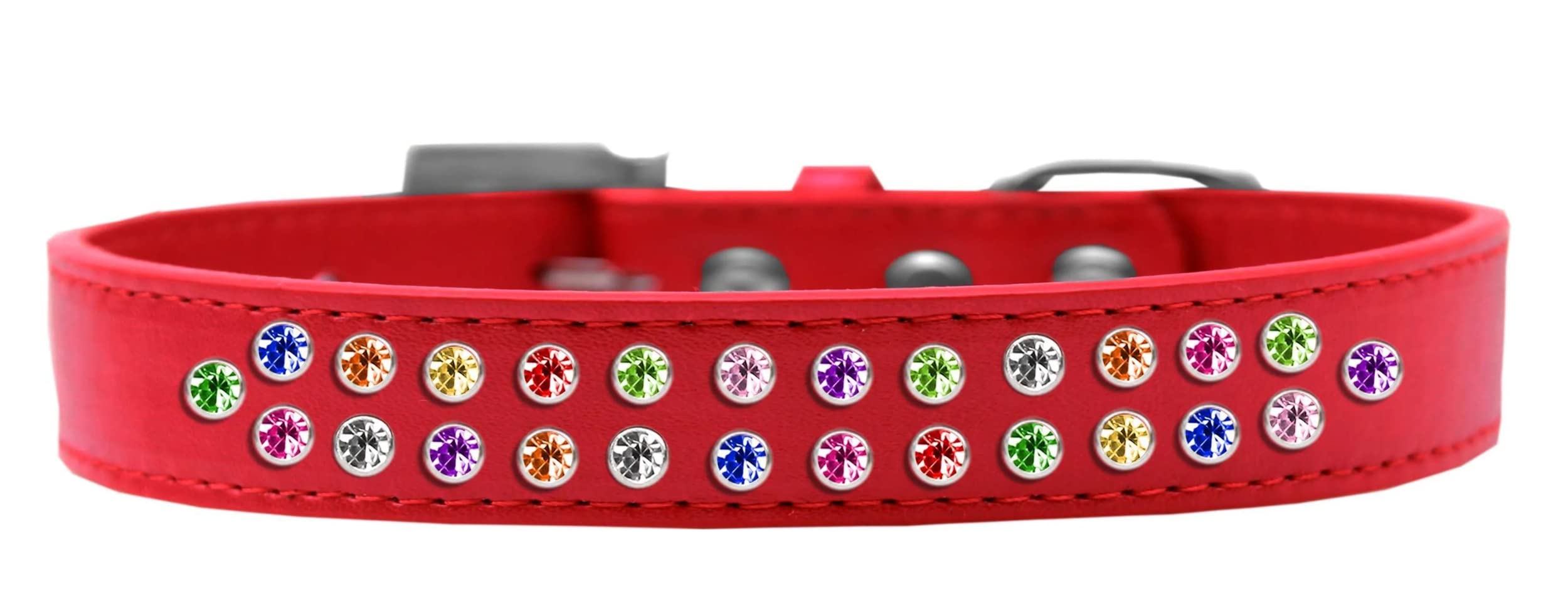 Mirage Pet Products Two Row Confetti Crystal White Dog Collar, Size 20
