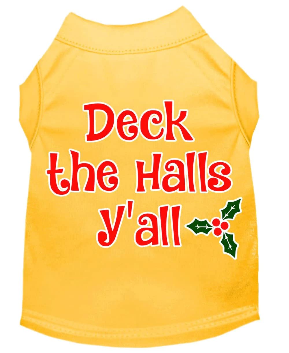Christmas Pet Dog & Cat Shirt Screen Printed, "Deck The Halls, Y'all" Gray XS (0-3 lbs.)