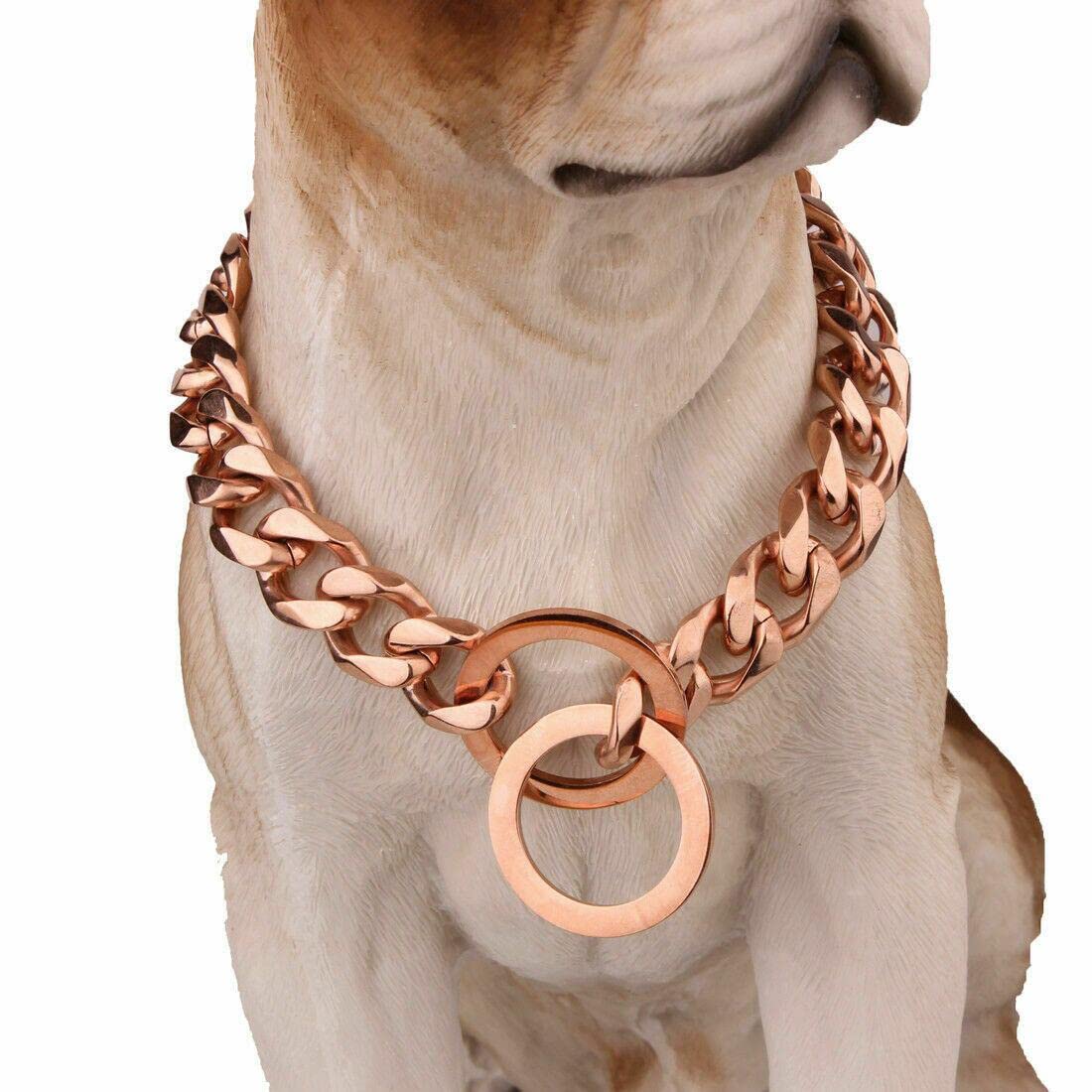 Rumypet Rose Gold Dog Chain Collar 11Mm/15Mm/19Mm Stainless Steel Cuban Link Chain Collar For Small Medium Large Dogs(11Mm,24Inc