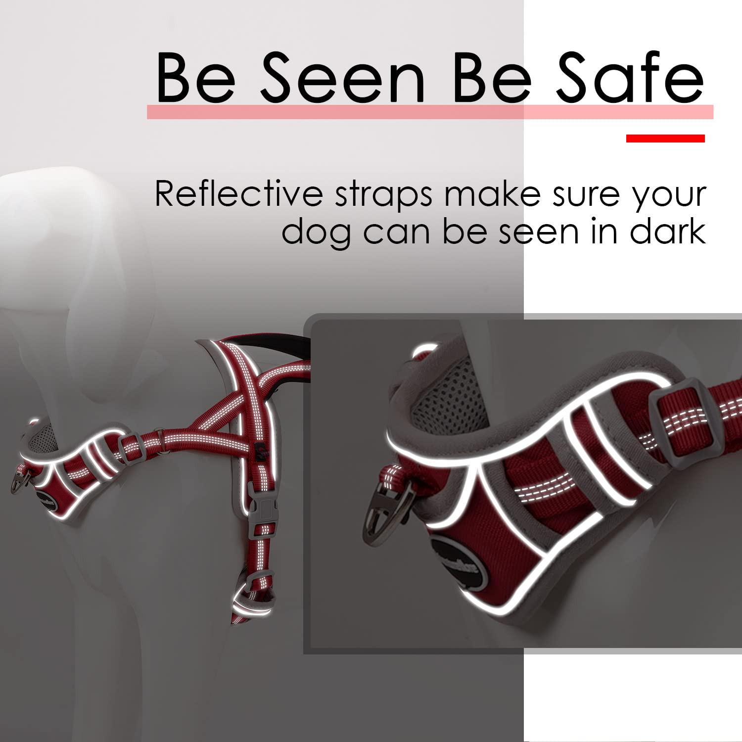 ADVENTUREMORE No Pull Dog Harness, Reflective XL Red, Breathable Nylon, Model CPHA-0415, Escape Proof with Front Clip Handle for Training