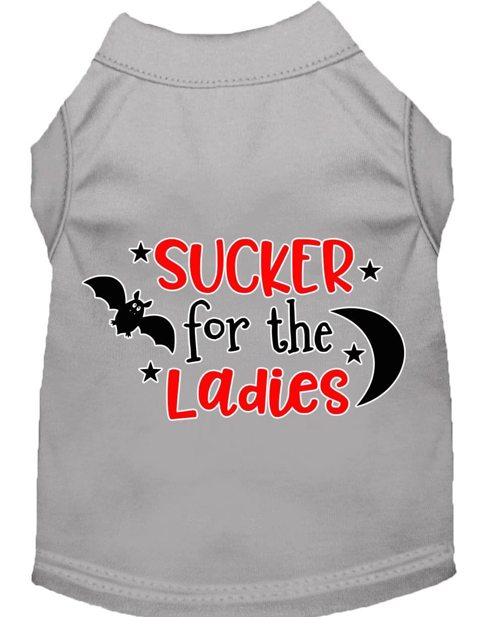 Pet Dog & Cat Shirt Screen Printed, "Sucker For The Ladies" Gray XS (0-3 lbs.)
