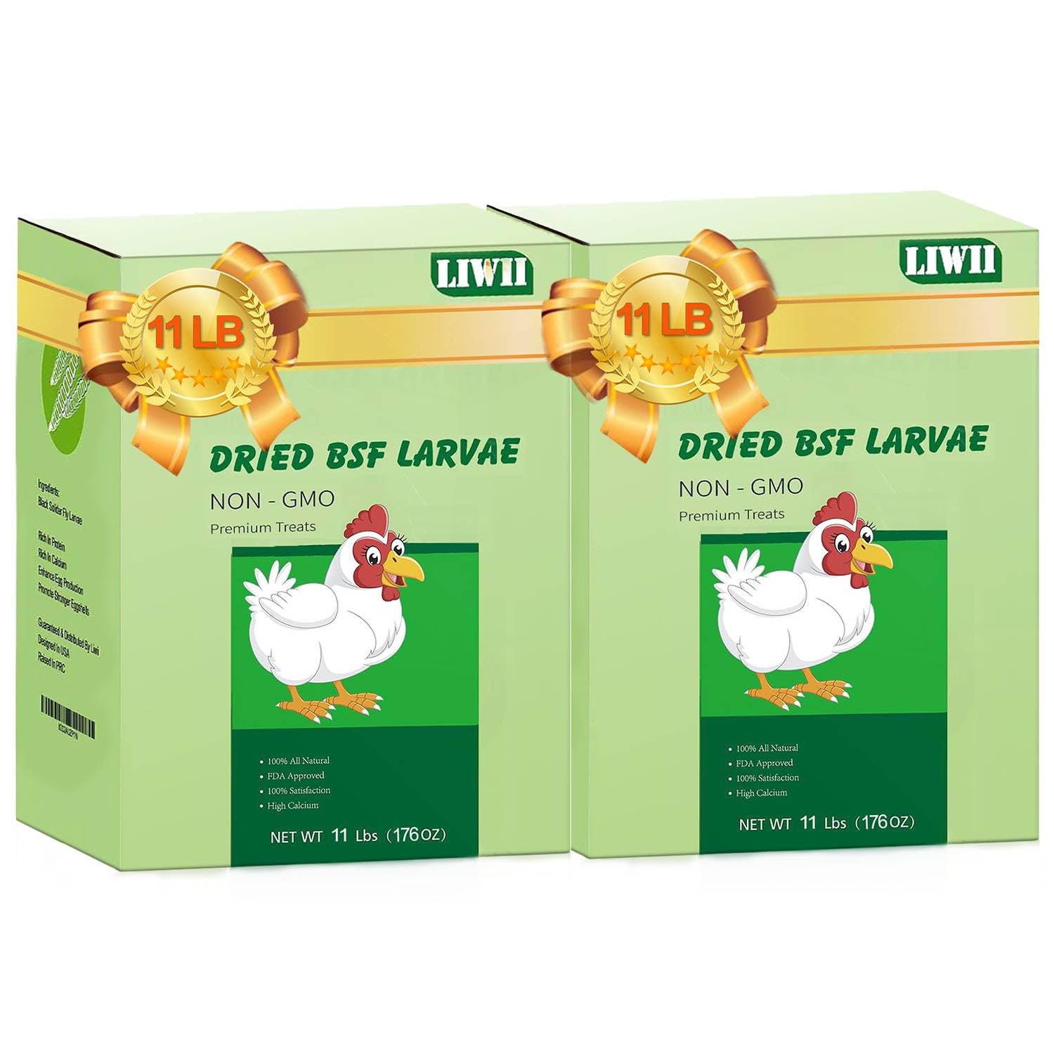 LIWII 22LB Dried Black Soldier Fly Larvae, 2 Pack of 11 LBS, 86X Calcium Than Dried Mealworms, High Protein Non-GMO Organic Chic