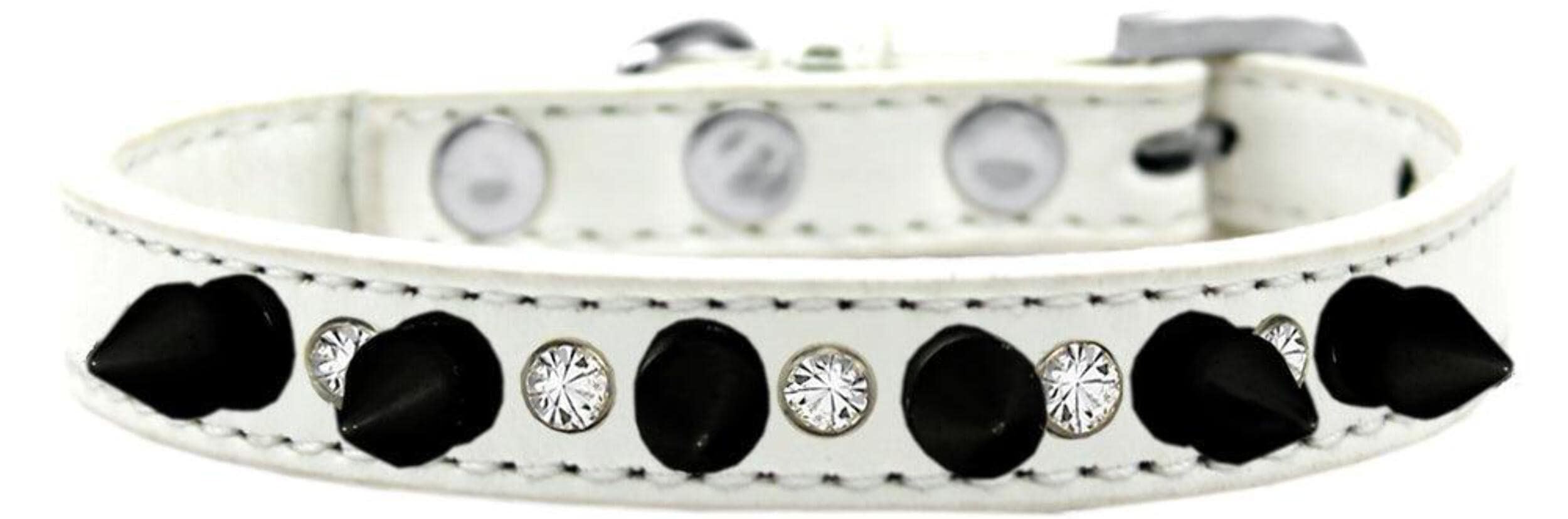Mirage Pet Products Crystal and Black Spikes Dog Collar, Size 10, Bright Pink