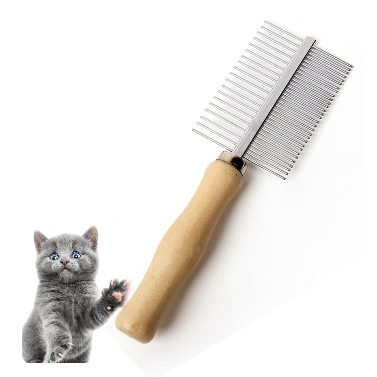 Woofy Dog Cat Pet Comb DoubleSided Grooming Brush Metal Comb For Loosening Up Removing Mats Debris Tangles And Knots Wooden Han