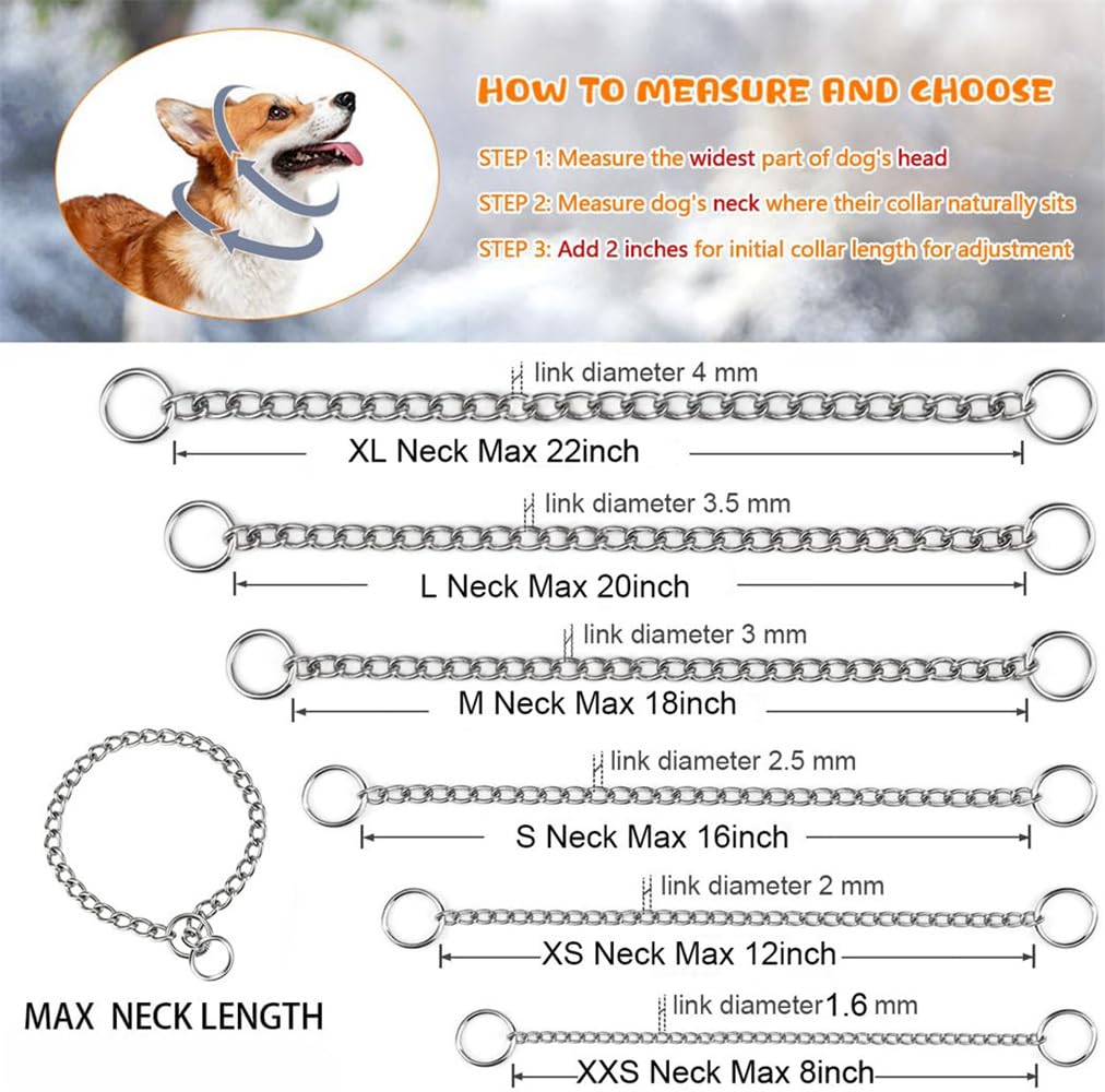 Gold Chain Collar For Dogs,Metal Slip Link Martingale Dog Collar Training Heavy Duty Male Boys Dog Chain Female Girls Puppy Coll