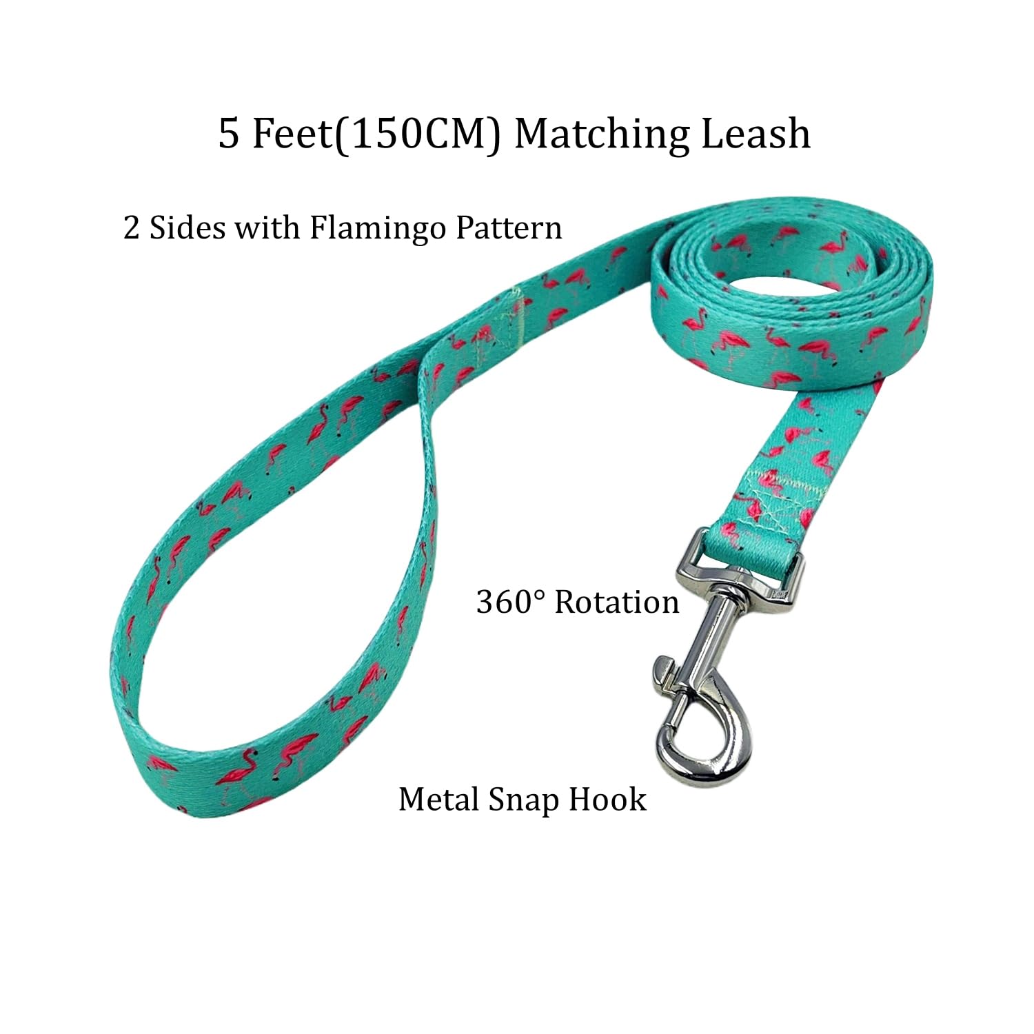 Olahibi Dog Collar Leash Set, Flamingo Pattern, Polyester Material, Adjustable Collar And 5Ft Matching Leash, For Puppy Dogs.(Xs