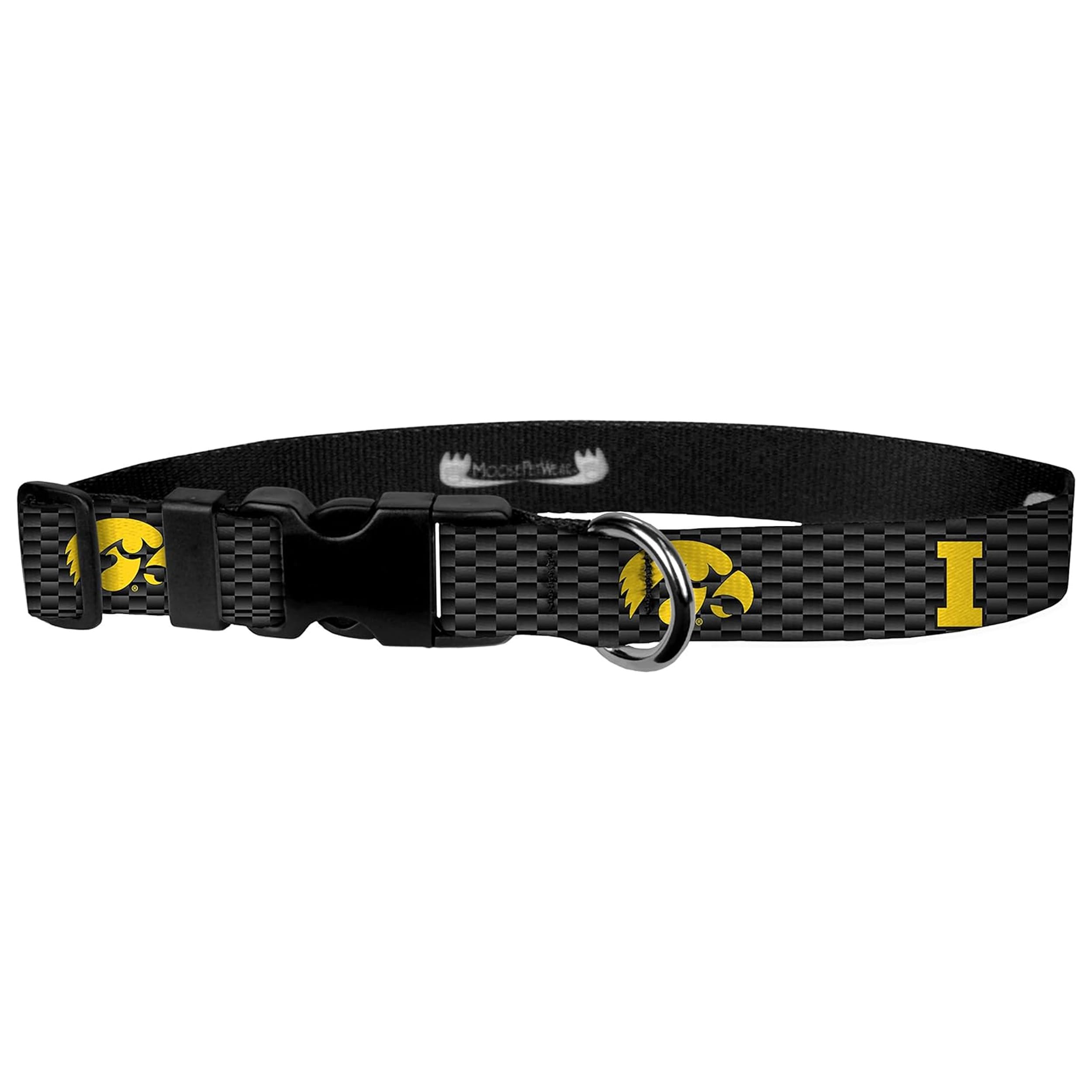 Moose Pet Wear Dog Collar – University Of Iowa Adjustable Pet Collars, 1 Inch Wide, Medium, Carbon Fiber