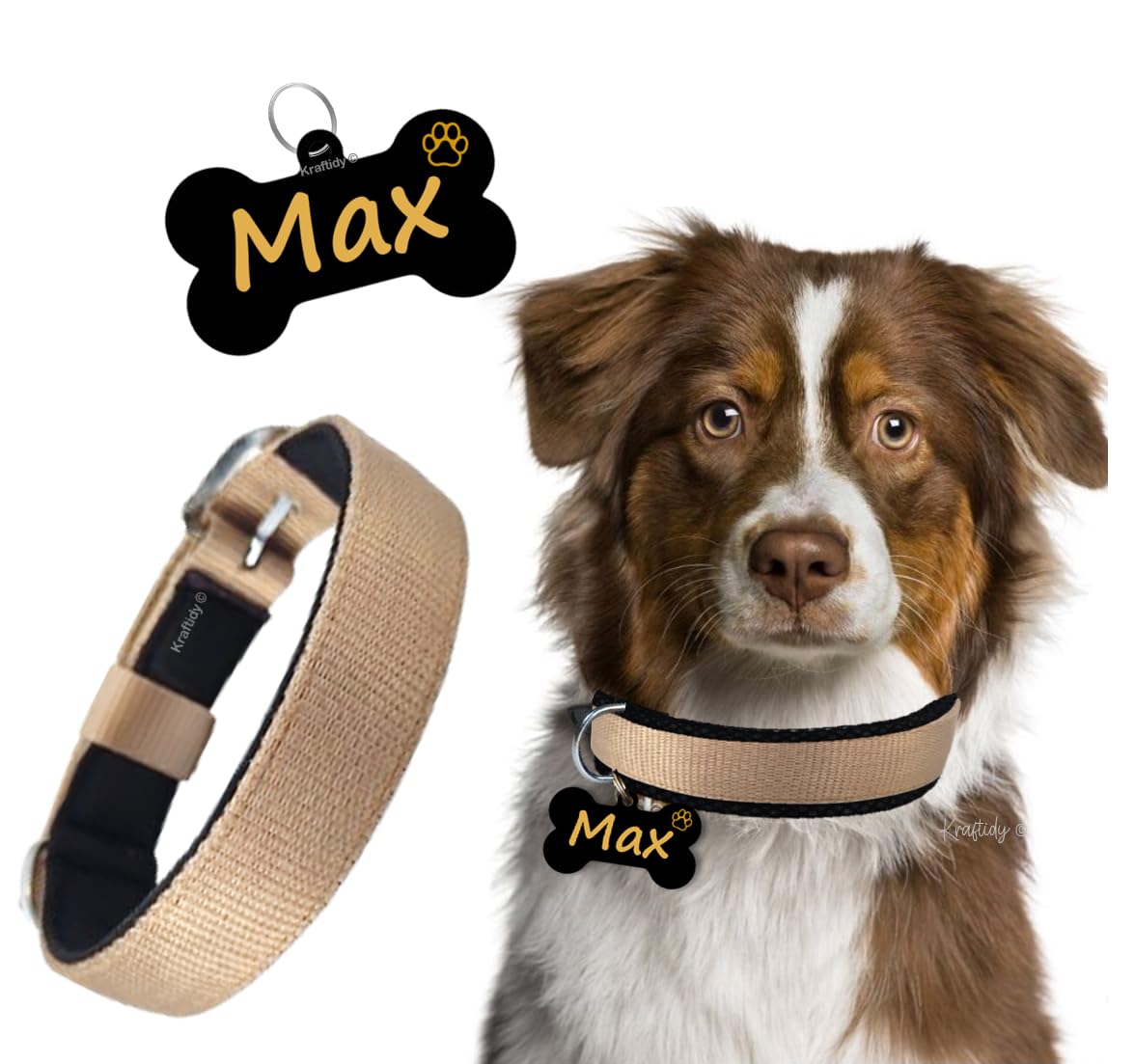 Kraftidy Collar Belt With Name Tag Id Custom For Small Medium Large Dogs  Personalized Neck Collar (Small)