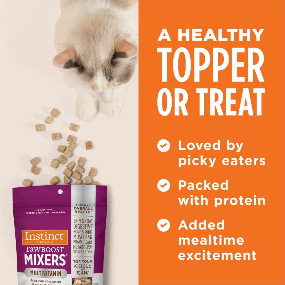 Instinct Raw Boost Mixers, Freeze Dried Cat Food Toppers with Functional Ingredients, Grain Free, Real Beef - Multivitamin for A