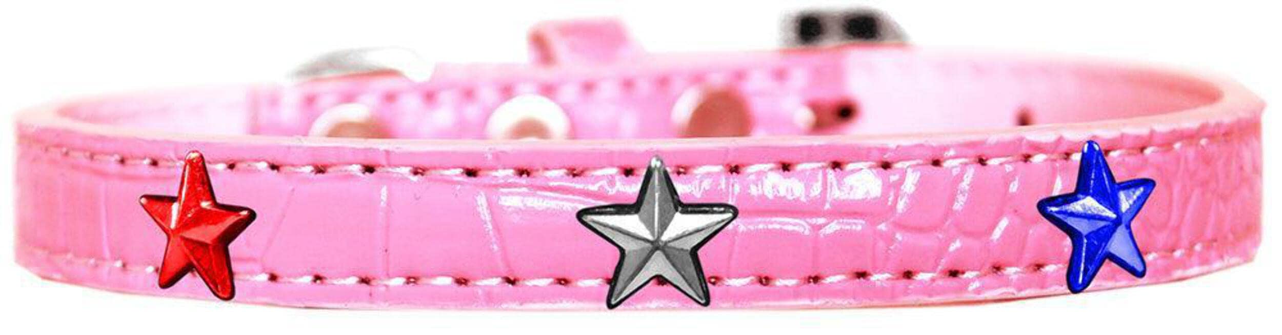 Dog, Puppy and Pet Designer Croc Widget Collar, "Red, White & Blue Stars" Light Pink 12