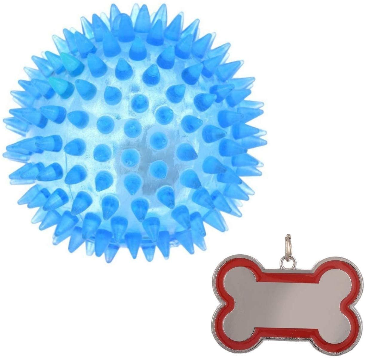 Rvpaws Led LightUp Spike Squeaky Ball With Free Collar Charm For PuppySmall, Dog Toy Spiked Led Ball Free 1 Tag