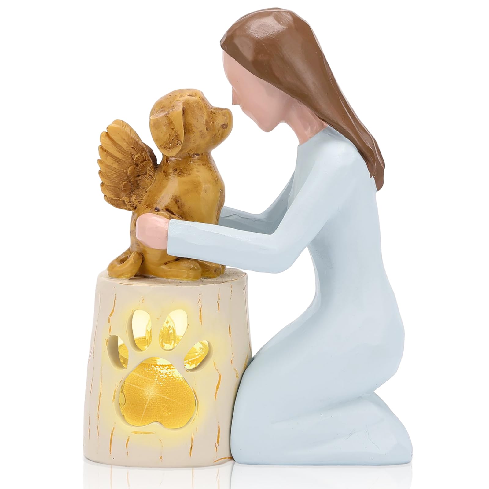 Seawah Dog Memorial Gifts For Loss Of Dog - Hand-Painted Angel Dog Candle Holder Figurine Statue For Women&Dog Mom - Sympathy Gi