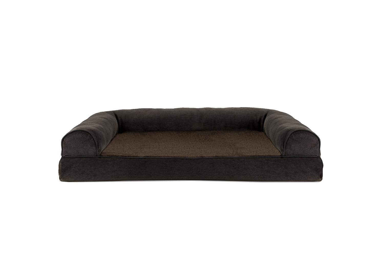 Furhaven Large Orthopedic Dog Bed Sherpa & Chenille Sofa-Style W/ Removable Washable Cover - Coffee, Large