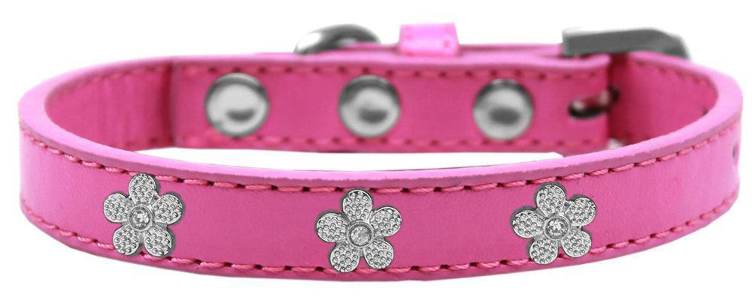 Mirage Pet Products 1 and 3 Heart Black Pet Collars with Pink Hearts, 3 Hearts, Size 10