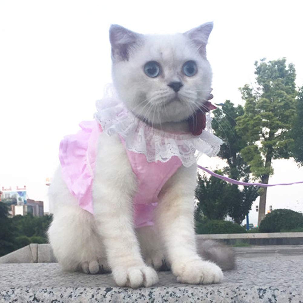 Creation Core Breathable Cat Lace Dress Harness With Matching Lead Leash Set(Pink,M)