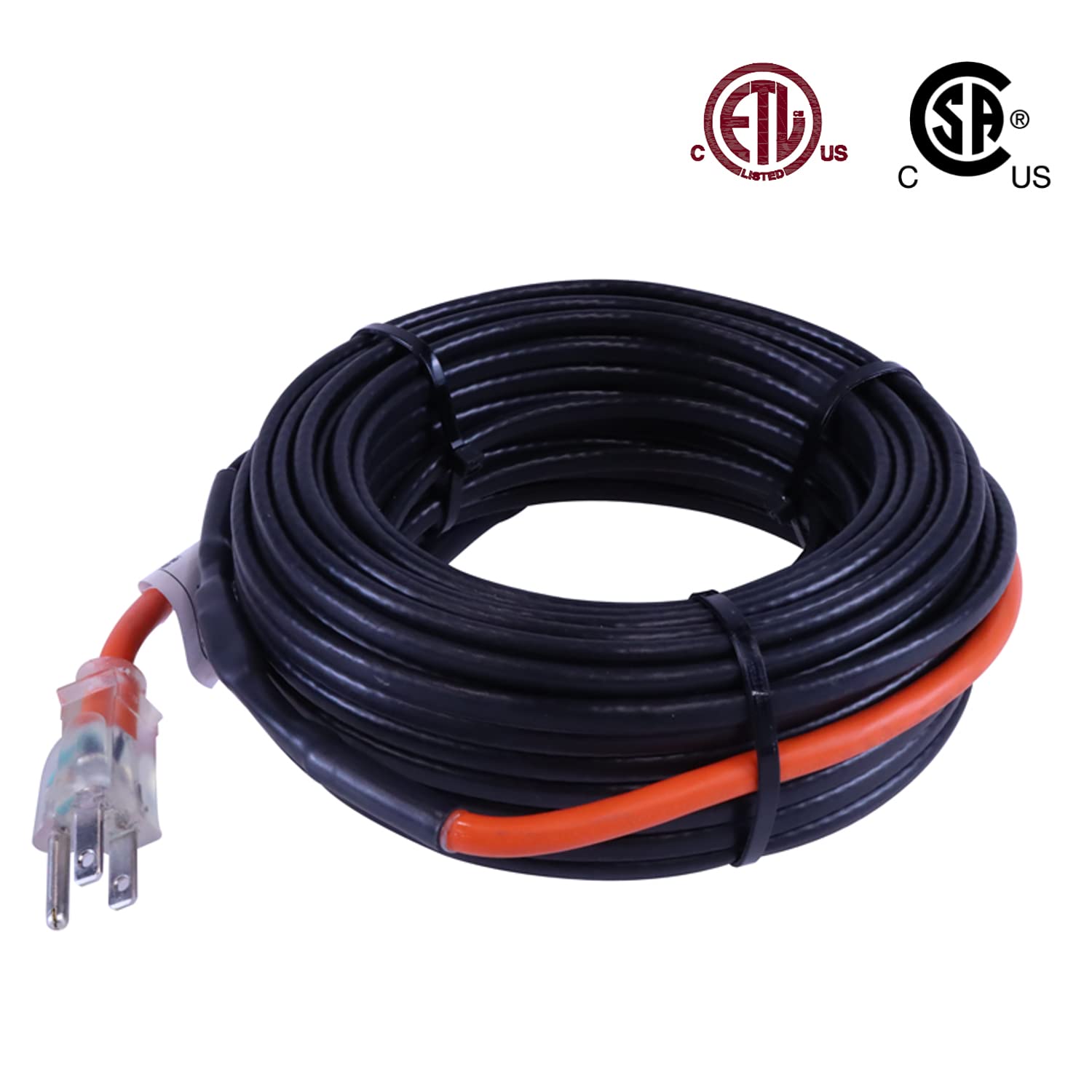 HEATIT 60ft Pipe Heating Cable with Built-in Thermostat, 7W/ft, Black - Ideal for Winter Freeze Protection