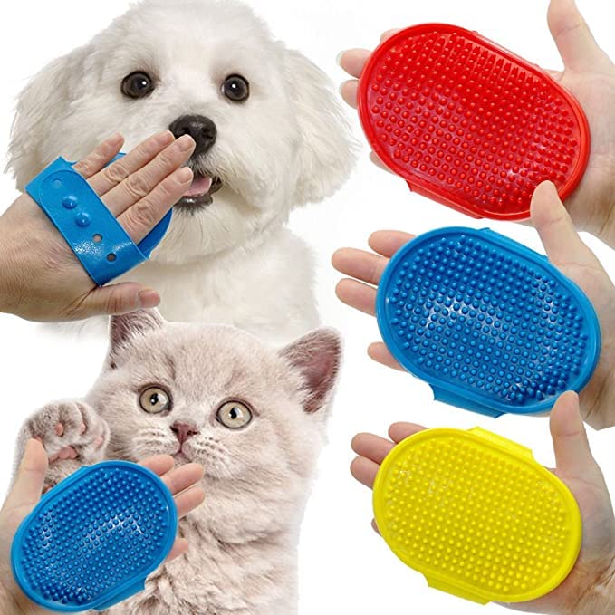 Dog Trust Pet Bath Brush Washing Soothing Massage Rubber Bristles Hand Brush Band Comb For Dogs & Cats (Colour May Vary)  Pack 