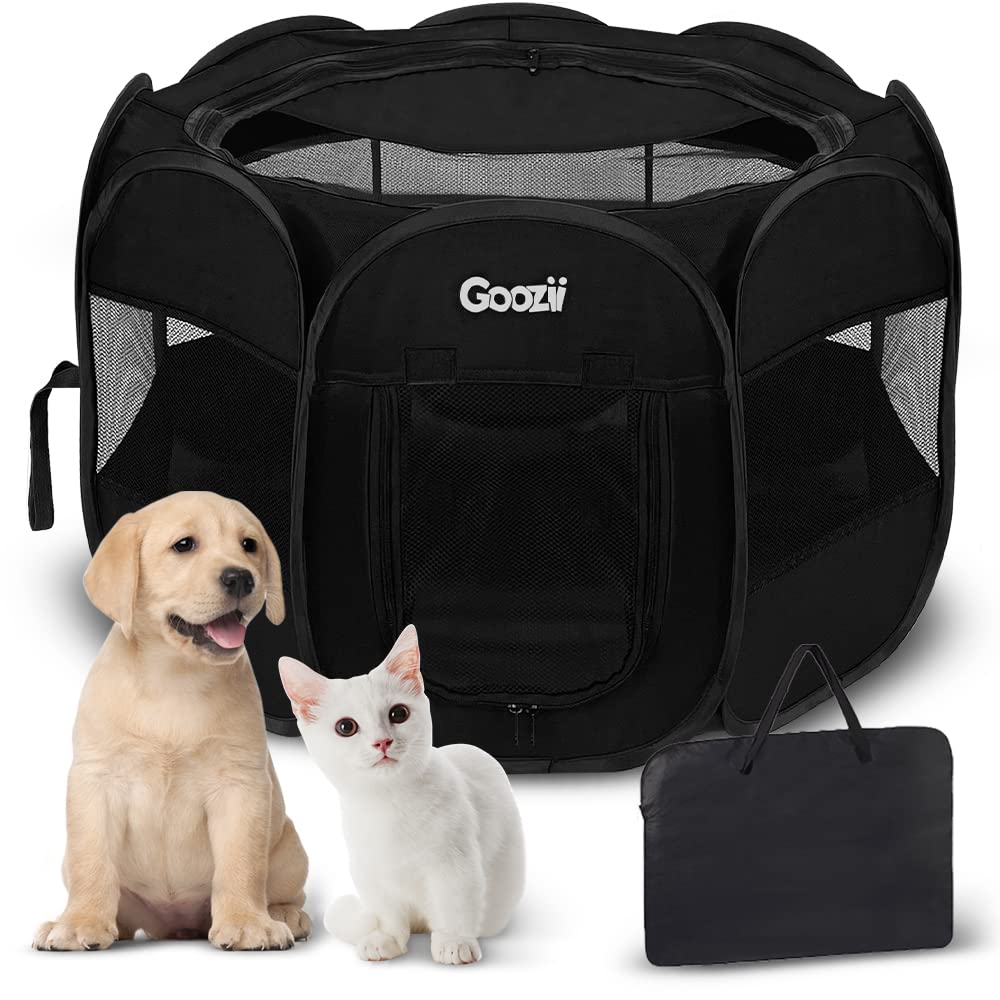 Foldable Portable Dog Playpen For Medium Dogs Indoor Outdoor, Big Dog Pet Playpen Tent Kennel Crate With Cover Enclosed For The House Puppies Bunny Exercise Travel Camping (Black, Large Size)