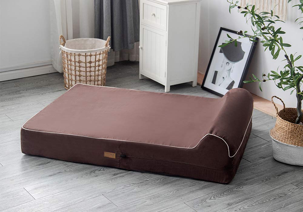 Orthopedic Dog Bed - 5.5-inch Thick Memory Foam Pet Bed with Pillow With Removable Cover & Free Waterproof Liner