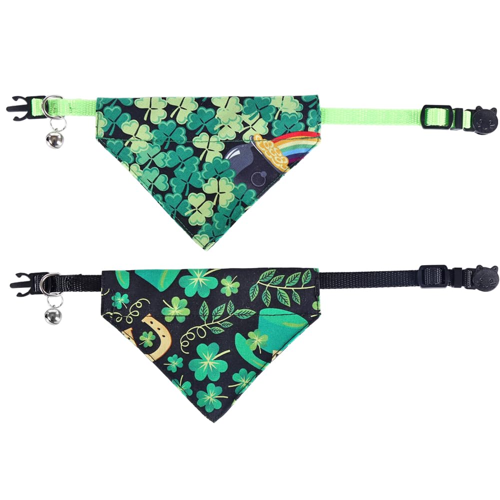 St.Patrick'S Day Cat Collars Breakaway With Bandana Bell Pet Kitten Adjustable Small Dog Puppies Girl Boy