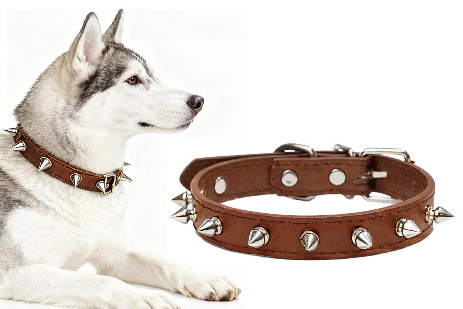 Rvpaws Spiked Dog Collar For Medium Dogs, Mushrooms Rivet Leather Spike Stud Studded Cat Collar, 1Inch Wide Adjustable UpTo 18