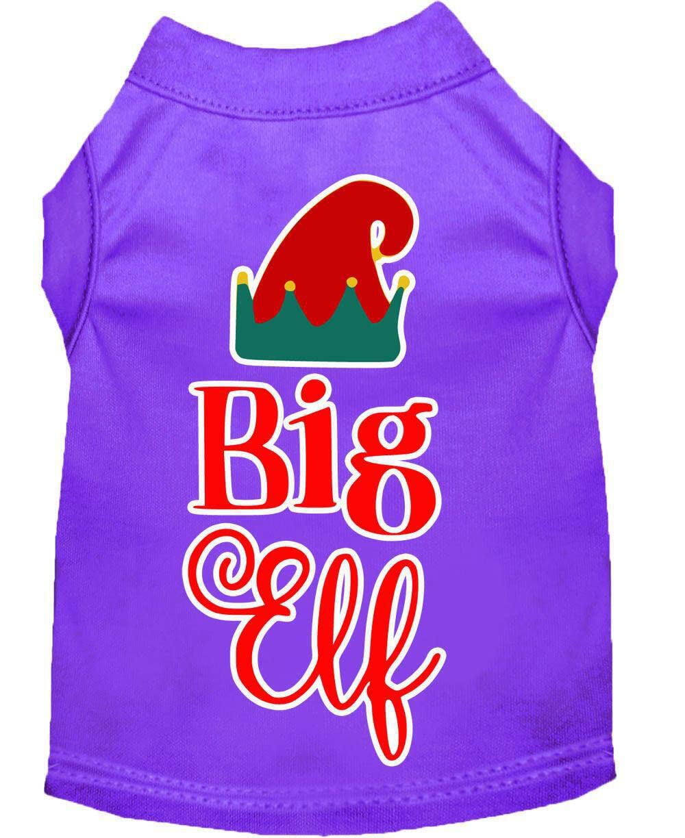 Christmas Pet Dog & Cat Shirt Screen Printed, "Big Elf" White XL (14-20 lbs.)
