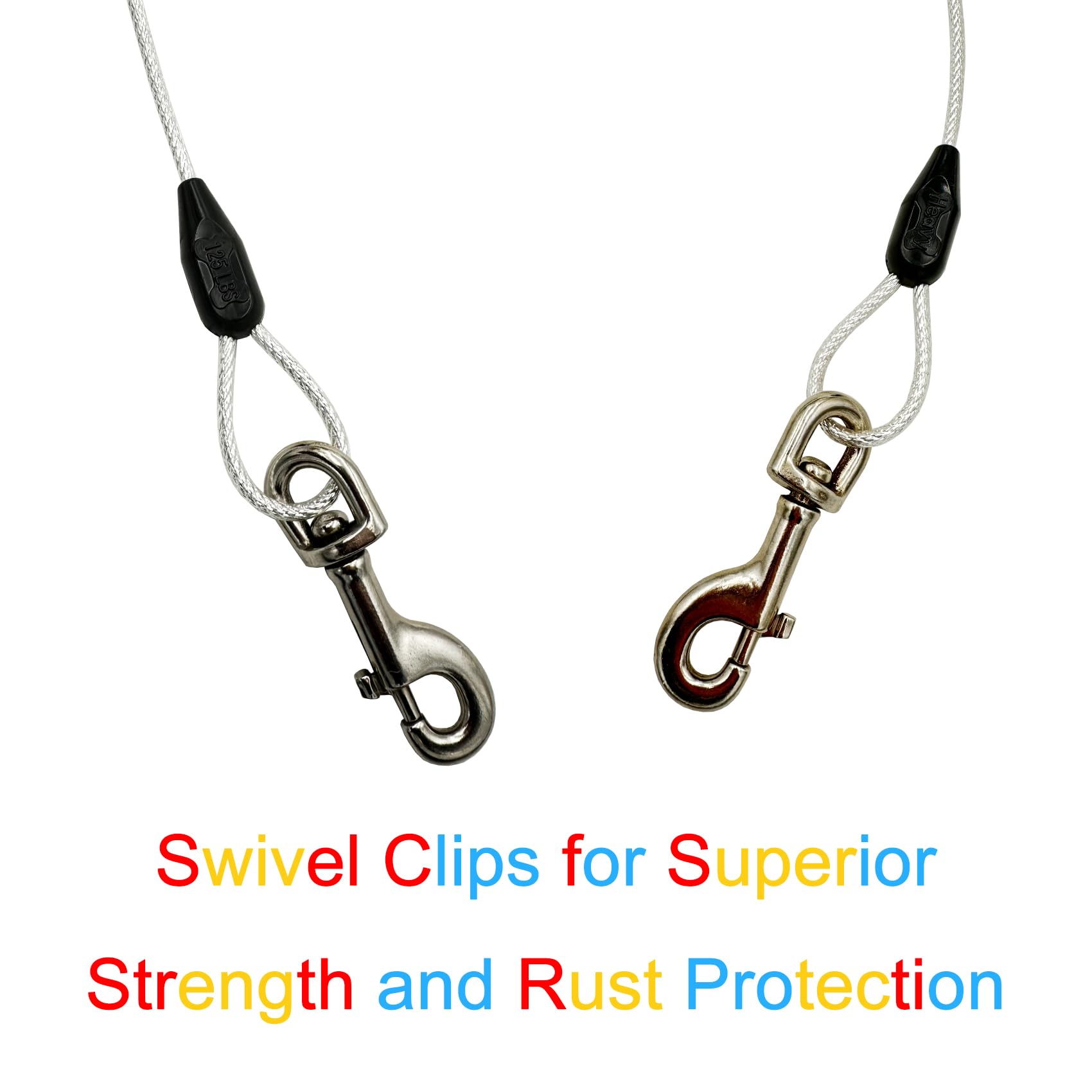 Petest 40Ft Reflective Tie-Out Cable For Heavy Dogs Up To 125 Pounds