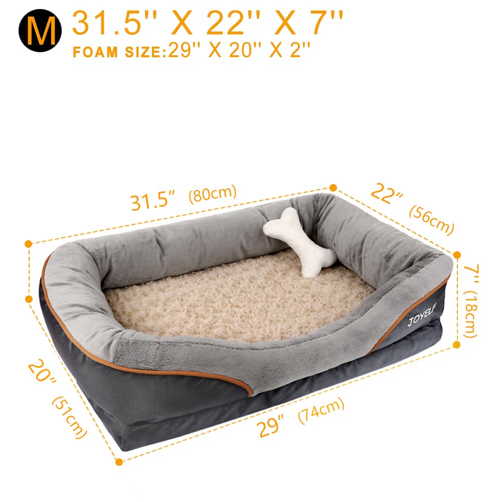 JOYELF Medium Orthopedic Dog Bed - Gray Memory Foam with Removable Cover & Squeaker Toy, Model JEB0010