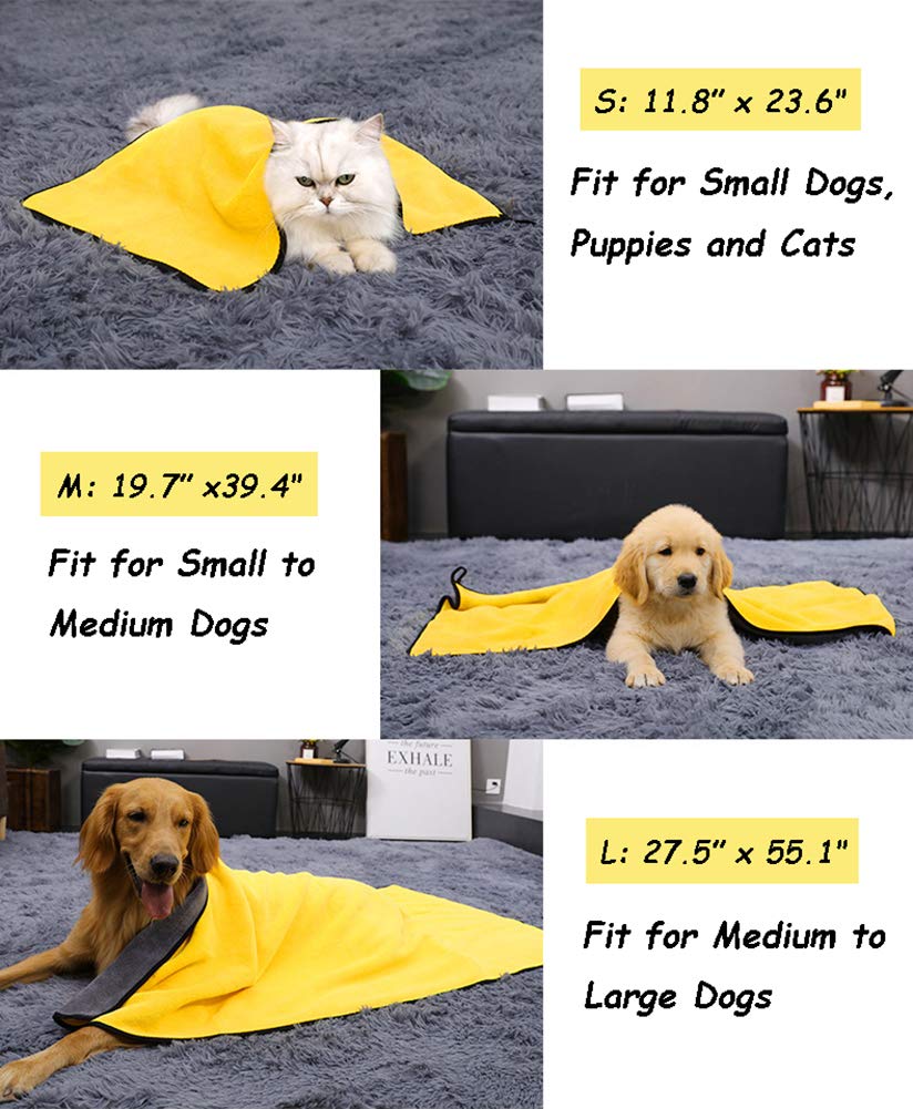 Kwispel Dog Bath Towel - Super Absorbent Microfiber Dog Towel For Small Dogs And Cats, Yellow & Grey 11.8' X 23.6'