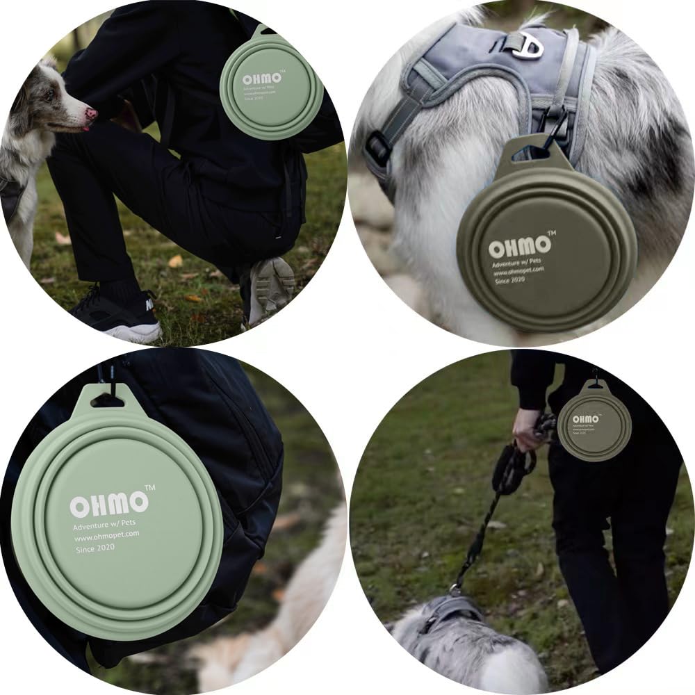 Ohmo Collapsible Dog Bowl(2 Pack, Camo&Light Green 12Oz/400Ml) Premium Silicone Pet Water Bowls For Cats & Dogs, Portable Dog Tr