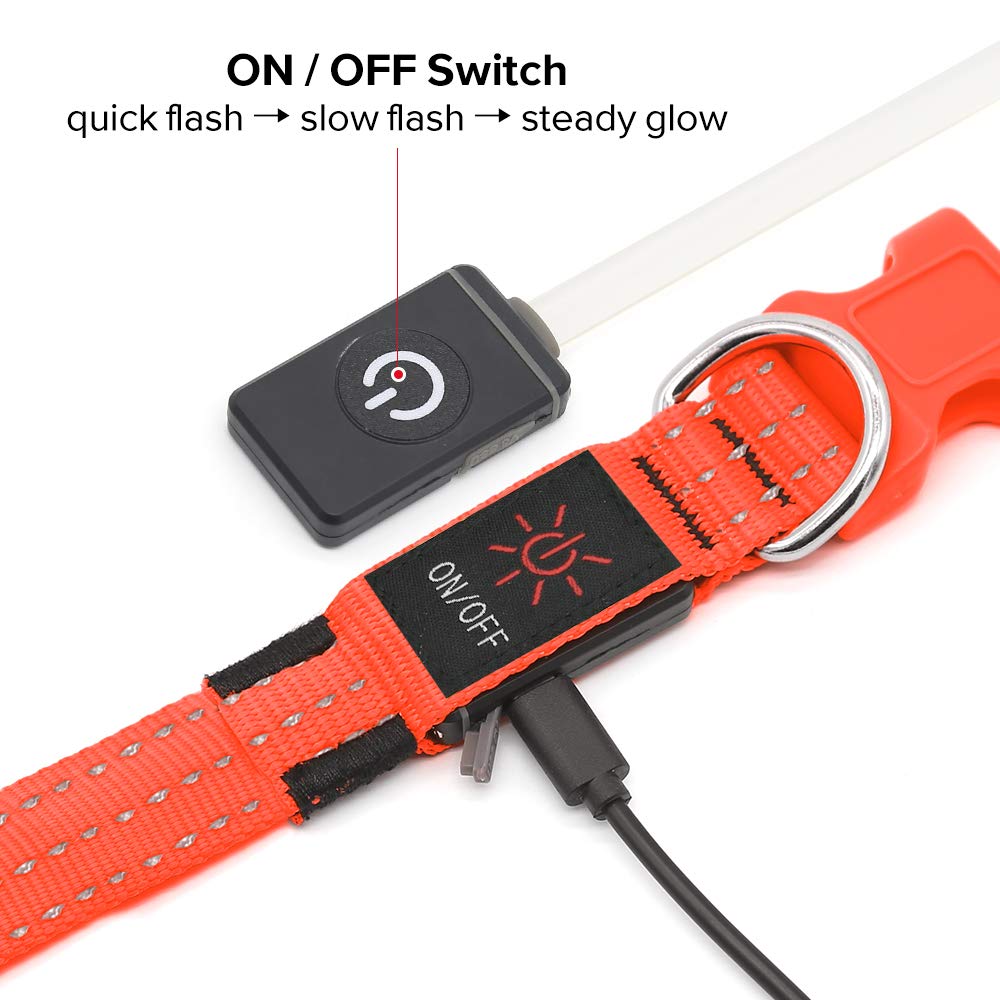 Illumifun Led Dog Collar, Usb Rechargeable Led Collar For Dogs Glow In The Dark, Reflective Light-Up Collar Make Your Dogs Safe& Seen At Night (Orangeⅲ, Small)