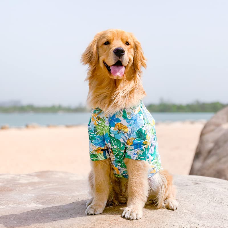Harikaji Dog Hawaiian Shirt, Summer Pet Clothes Large Dog Cool Costume Beach T-Shirt For Medium Large Dog(Blue,3Xl)