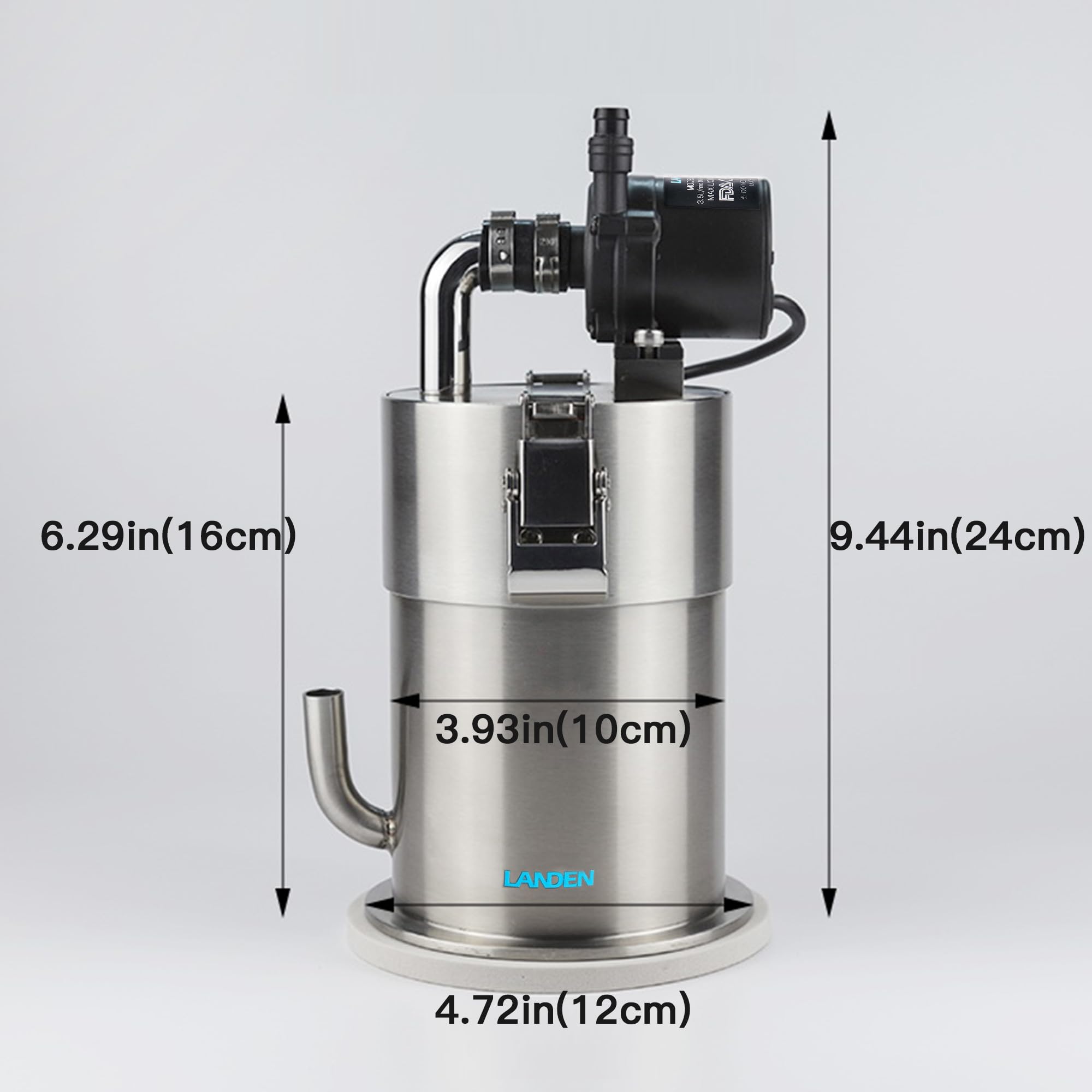 LANDEN PURA 100 Compact External Canister Filter for Aquarium System, Suitable for 10-28 Gallon Tanks, Stainless Steel Tank Cani