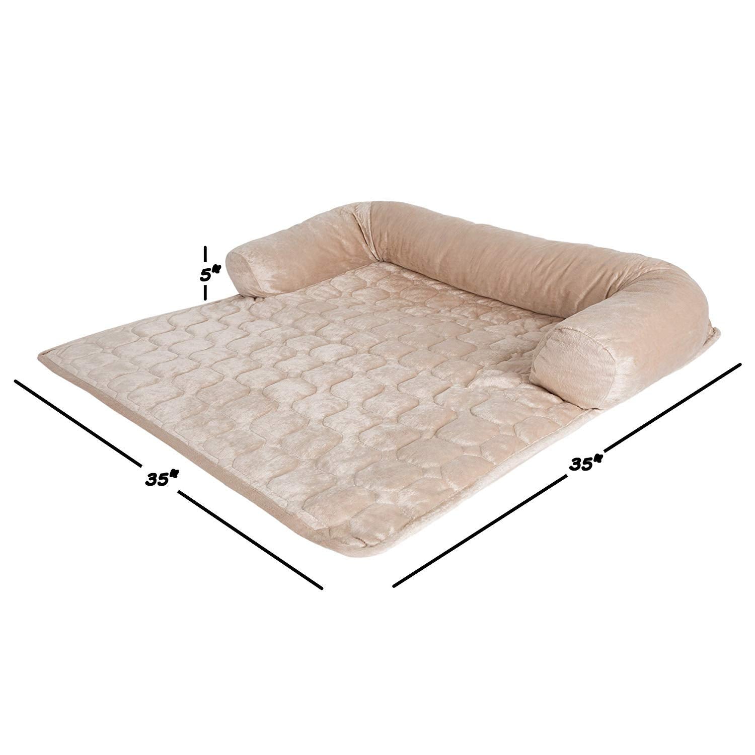Couch Cover for Dogs - 35x35 Pet Furniture Protector with Memory Foam Bolster, Quilted Fabric, Non-Slip Water-Resistant Base Lay