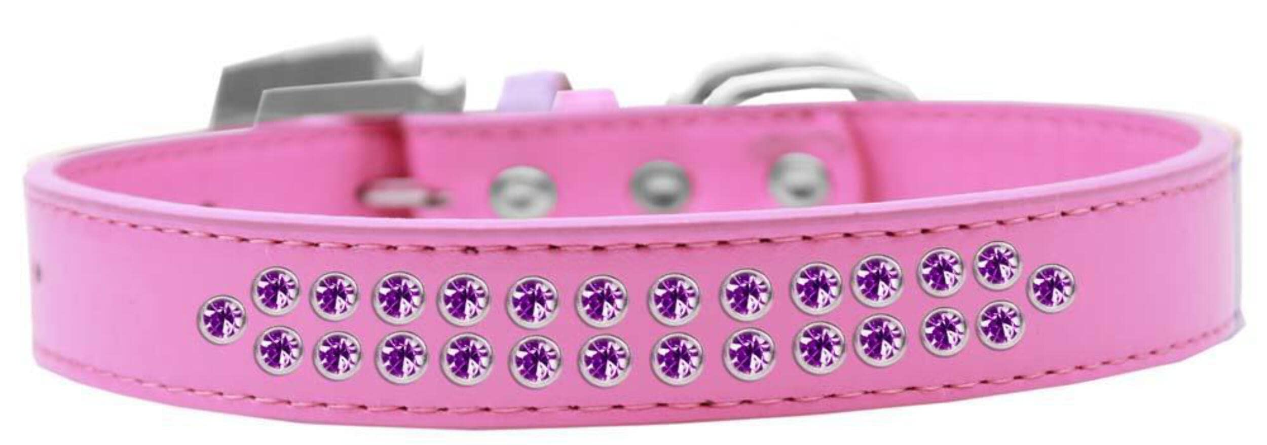 Mirage Pet Products Two Row Purple Crystal Bright Pink Dog Collar, Size 14