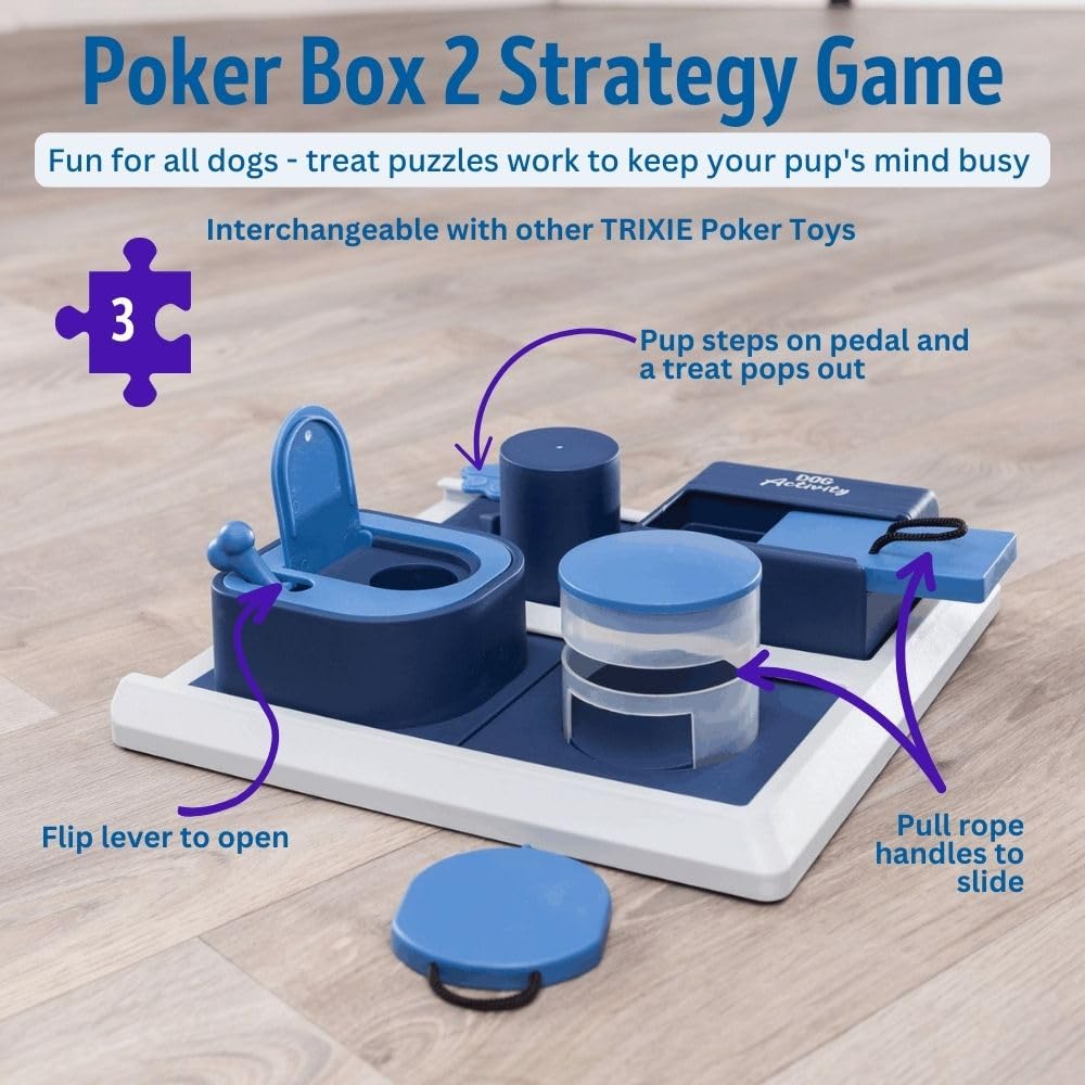 TRIXIE Poker Box 2 Strategy game, Advanced Dog Puzzle Toy, Level 3 Activity, Treat Puzzle, Interactive Play, Enrichment