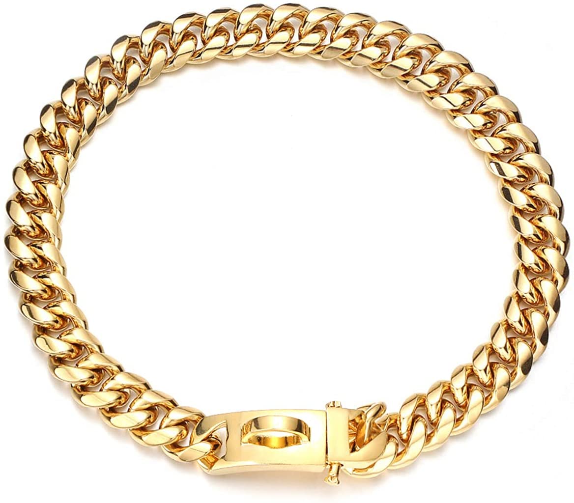 Aiyidi Heavy Duty Dog Chain Collar Stainless Steel 14Mm 18K Gold Cuban Link Training Walking Metal Choke Dog Collar Suitable For