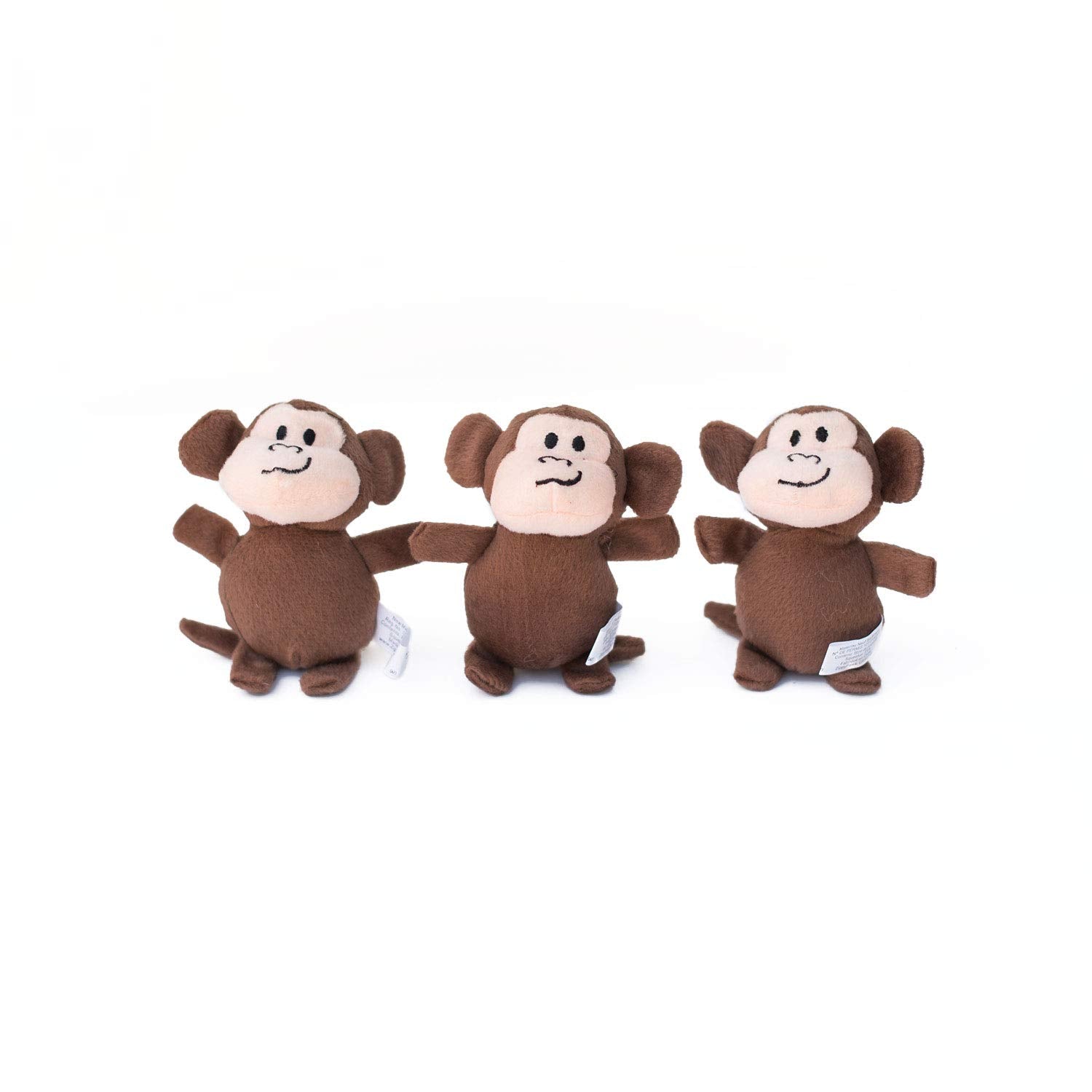 Zippypaws Burrow Replacement Miniz - Interactive Dog & Puppy Toys For Boredom, Stimulating Pet Products To Keep Them Busy, Plush Refills For Hide & Seek Puzzle, Squeaky Toy For Enrichment - Monkeys