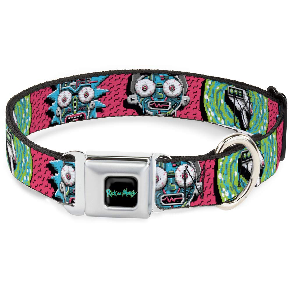 Buckle-Down Dog Collar Seatbelt Buckle Rick And Morty Circuit Faces Portal Gun, 1.5' Wide - Fits 13-17' Neck - Small, Dc-Sb-Rm
