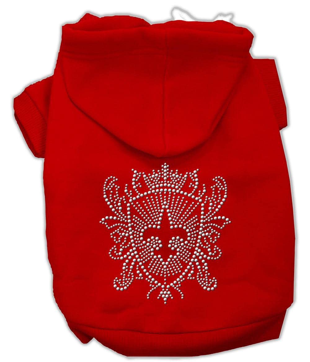 Mirage Pet Products 8-Inch Rhinestone Fleur De Lis Shield Hoodies, X-Small, Red
