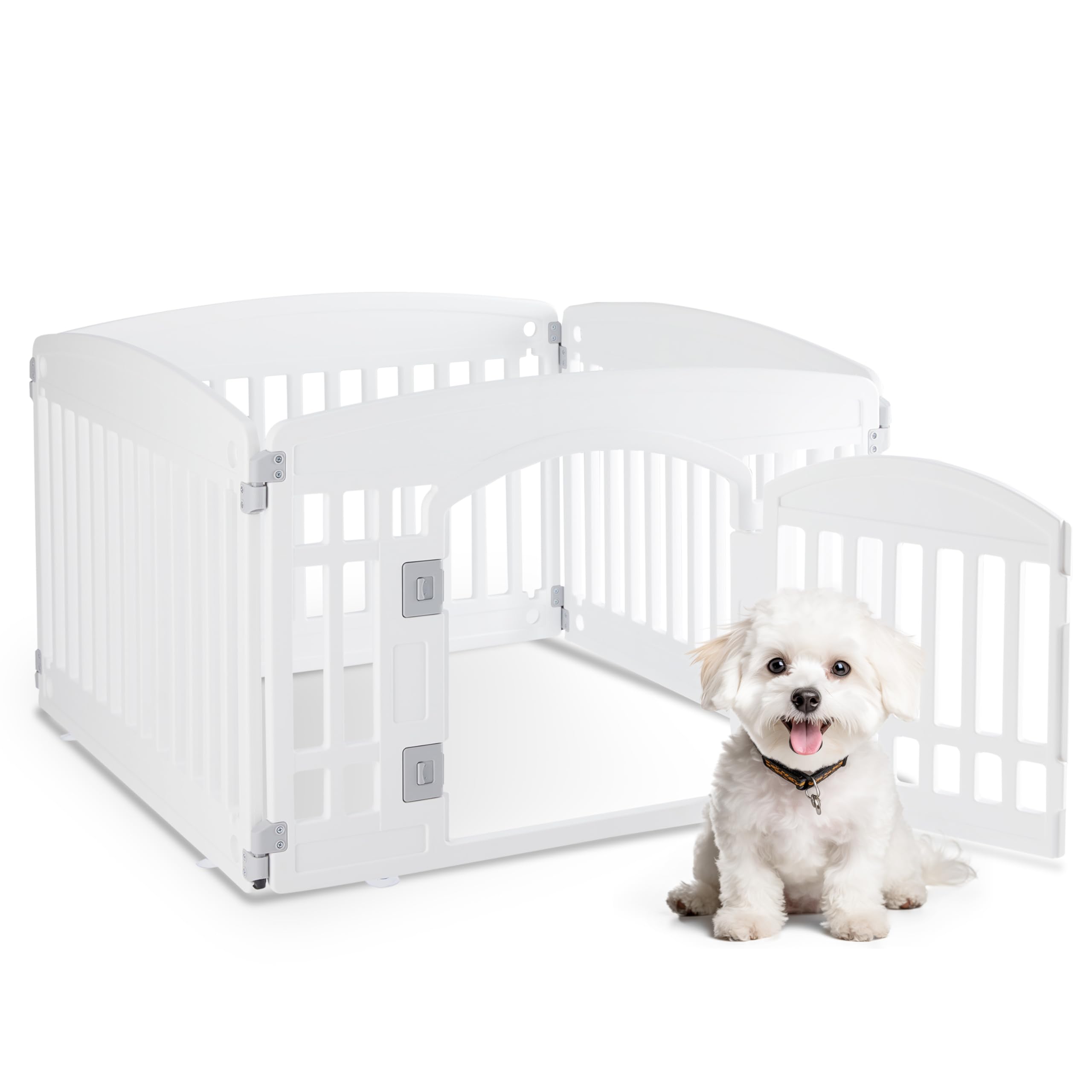 Healsmart 4 Panel 24'' Plastic Dog Playpen, Folding & Portable Pet Playpen For Indoor & Outdoor Use, Safe & Secure Fence, Ideal 