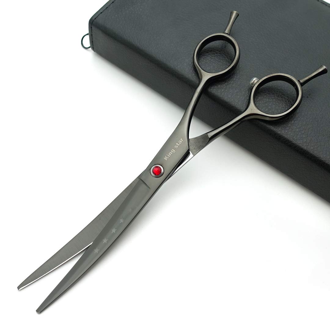 Kingstar 7.0In Professional Pet Grooming Scissors Set,Straight & Thinning & Curved Scissors 3Pcs Set With Comb For Dog Grooming,A419 (Black-Grey)